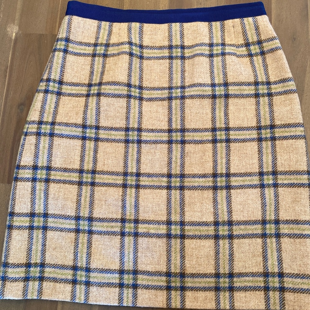 Boden Blue and Tan Plaid Pencil Skirt